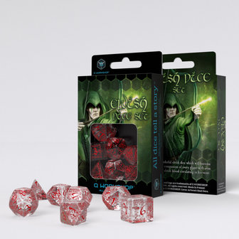 Elvish RPG Dice Set Translucent &amp; Red (7 stuks)