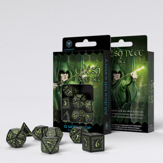 Elvish RPG Dice Set Black &amp; Glow-in-the-dark (7 stuks)