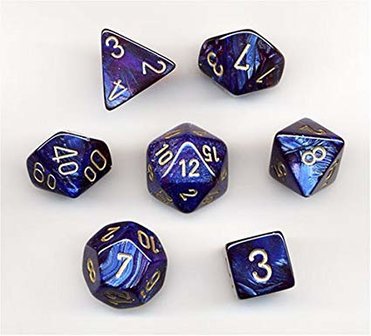 Dobbelstenen Scarab Royal Blue/Gold Polydice (7 stuks)