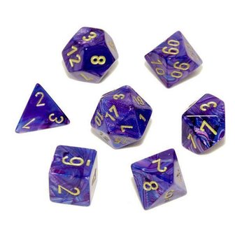 Dobbelstenen Lustrous Purple/Gold Polydice (7 stuks)