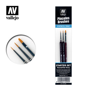 Vallejo Brush Starter Set (Round/Flat Toray) - 3/0, 1, 4