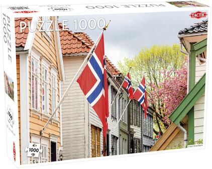 Street in Bergen (with Norwegian Flags) - Puzzel (1000)