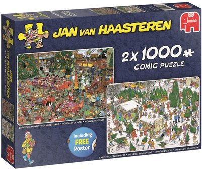 Het Kerstdiner &amp; De Kerstbomenmarkt - Jan van Haasteren Puzzel (2x1000)