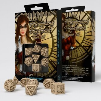 Steampunk Clockwork Dice Set Beige &amp; Brown (7)