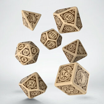 Steampunk Clockwork Dice Set Beige &amp; Brown (7)