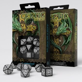 Celtic Dice Set Zwart &amp; Wit (7)