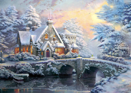 Lamplight Manor/Winter in Lamplight Manor (Thomas Kinkade) - Puzzel (2x1000)