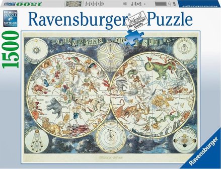 Wereldkaart met fantasierijke dieren - Puzzel (1500)