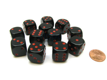 Dobbelstenen D6 (16mm) Opaque Black/Red