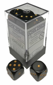 Dobbelstenen D6 (16mm) Opaque Black/Gold