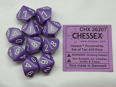 Dobbelstenen D10 Opaque Purple/White
