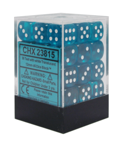 Dobbelstenen D6 (12mm) Translucent Teal/White
