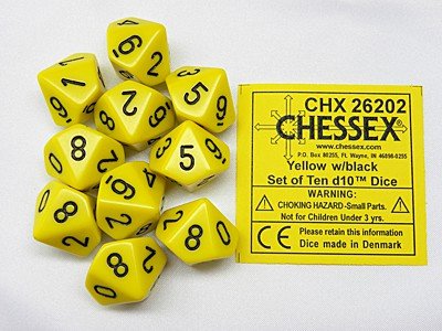 Dobbelstenen D10 Opaque Yellow/Black