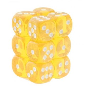 Dobbelstenen D6 (16mm) Translucent Yellow/White