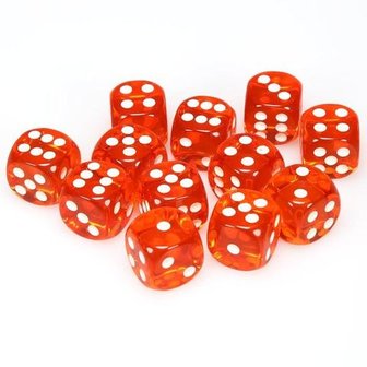 Dobbelstenen D6 (16mm) Translucent Orange/White (12x)