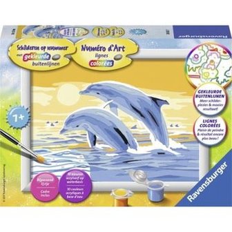 Schilderen op nummer: Springende Dolfijnen