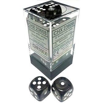 Dobbelstenen D6 (16mm) Translucent Smoke/White (12x)