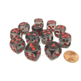Dobbelstenen D6 (16mm) Translucent Smoke/Red (12x)