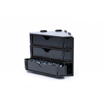 Black Paint Rack: Eindstuk met lades