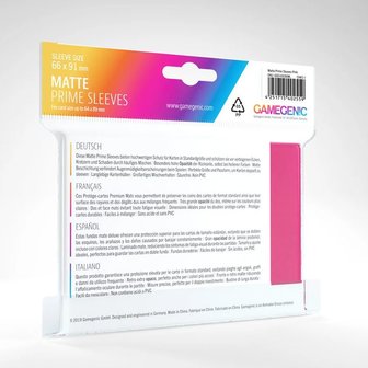 Gamegenic Matte Prime Sleeves: Standard Size Pink (66x91mm) - 100x