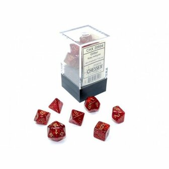 Mini Dobbelstenen Ruby Red/Gold Polydice (7 stuks)