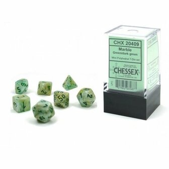 Mini Dobbelstenen Marble Green/Dark Green Polydice (7 stuks)