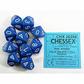 Dobbelstenen D10 Opaque Blue/White