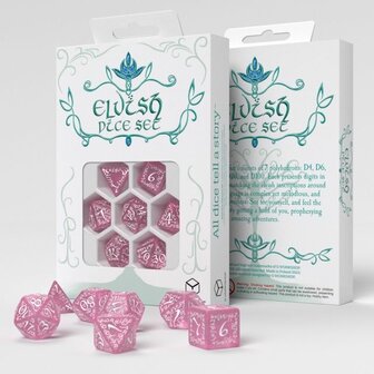 Elvish RPG Dice Set Shimmering Pink &amp; White (7)