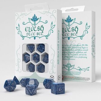 Elvish RPG Dice Set Cobalt &amp; Silver (7)