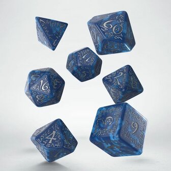 Elvish RPG Dice Set Cobalt &amp; Silver (7)