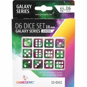 Dobbelstenen Galaxy Series Aurora - D6 - 16mm - 12 stuks