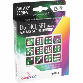 Dobbelstenen Galaxy Series Aurora - D6 - 16mm - 12 stuks