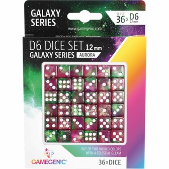 Dobbelstenen Galaxy Series Aurora - D6 - 12mm - 36 stuks