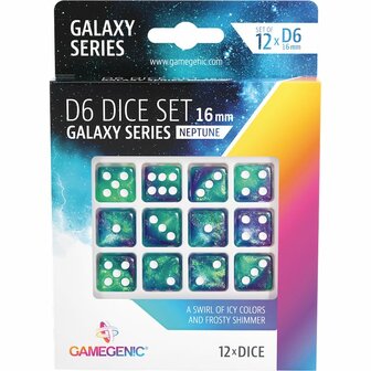 Dobbelstenen Galaxy Series Neptune - D6 - 16mm - 12 stuks