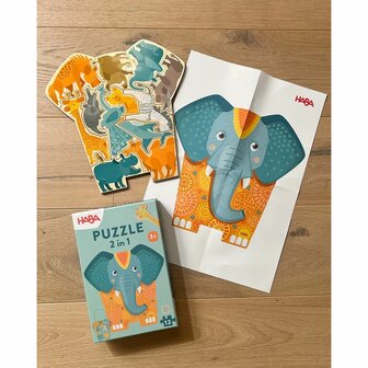 Houten Puzzel 2-in-1 Olifant (3+)  &ndash; Educatieve Houten Puzzel van HABA