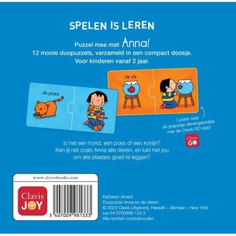 Anna en de dieren duopuzzel van Clavis &ndash; Educatieve puzzel voor kinderen vanaf 2 jaar