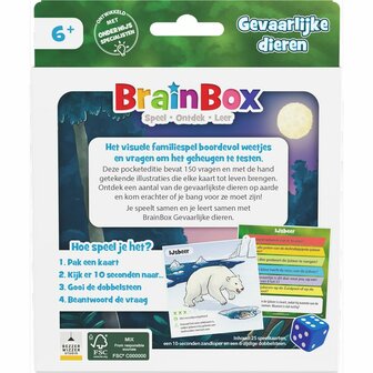Brainbox Pocket &ndash; Gevaarlijke Dieren &ndash; Educatief geheugenspel van Bezzerwizzer