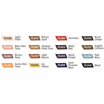 Vallejo Model Color Face &amp; Skin Tones &ndash; 16 kleuren acrylverfset (18 ml)