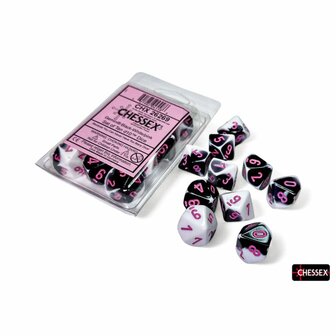 Dobbelstenen D10 - Gemini Black-White/Pink &ndash; Chessex