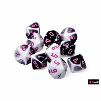 Dobbelstenen D10 - Gemini Black-White/Pink &ndash; Chessex