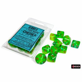 Dobbelstenen D10 - Gemini Luminary Plasma Green- Teal/Orange &ndash; Chessex