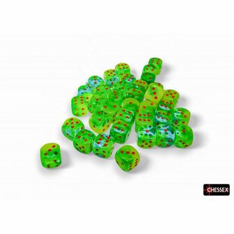Dobbelstenen D6 (12mm) - Gemini Plasma Green-teal/Orange (36x) - Chessex