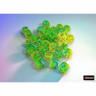 Dobbelstenen D6 (12mm) - Gemini Plasma Green-teal/Orange (36x) - Chessex