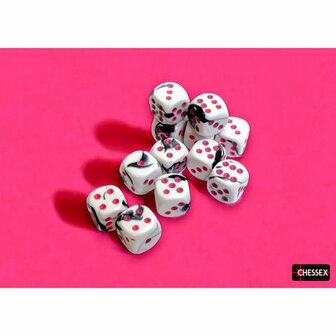 Dobbelstenen D6 (16mm) - Gemini Black-White/Pink (12x) - Chessex