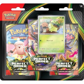 Pok&eacute;mon Mega Evolution Perfect Order 3 Pack Blister Chikorita &ndash; Trading Card Blister &ndash; The Pok&eacute;mon 