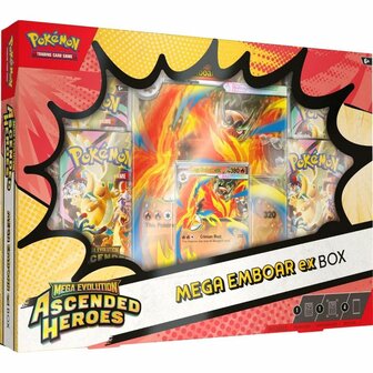 Pok&eacute;mon Mega Evolution Ascended Heroes Mega Emboar ex Box &ndash; 4 Boosters &ndash; Pok&eacute;mon