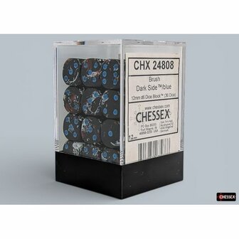 Brush Dark Side Blue D6 12mm (36 stuks) &ndash; Dobbelstenen &ndash; Chessex