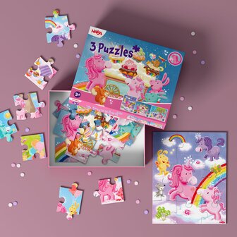 Eenhoorn Flonkerglans: 3 Puzzels (3+) &ndash; Puzzelset &ndash; HABA