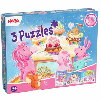 Eenhoorn Flonkerglans: 3 Puzzels (3+) &ndash; Puzzelset &ndash; HABA