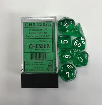 Dobbelstenen Translucent Green/White Polydice (7 stuks)